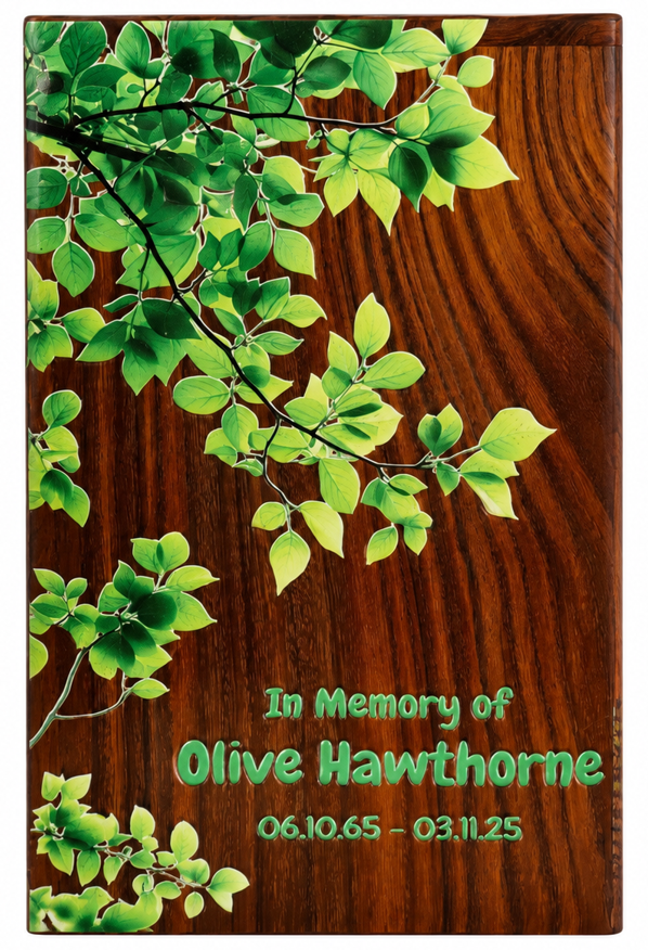 Personalized Green Leaves Wooden Cremation Urn