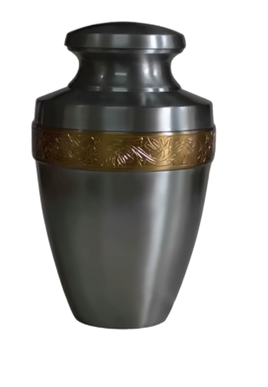 Pewter Grey Cremation Urn with Engraved Gold Floral Band
