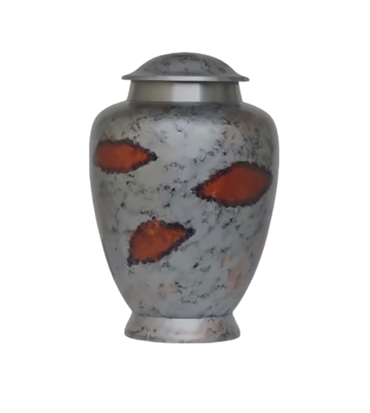 Stone Grey Cremation Urn with Orange Leaf Accents on Pedestal Base