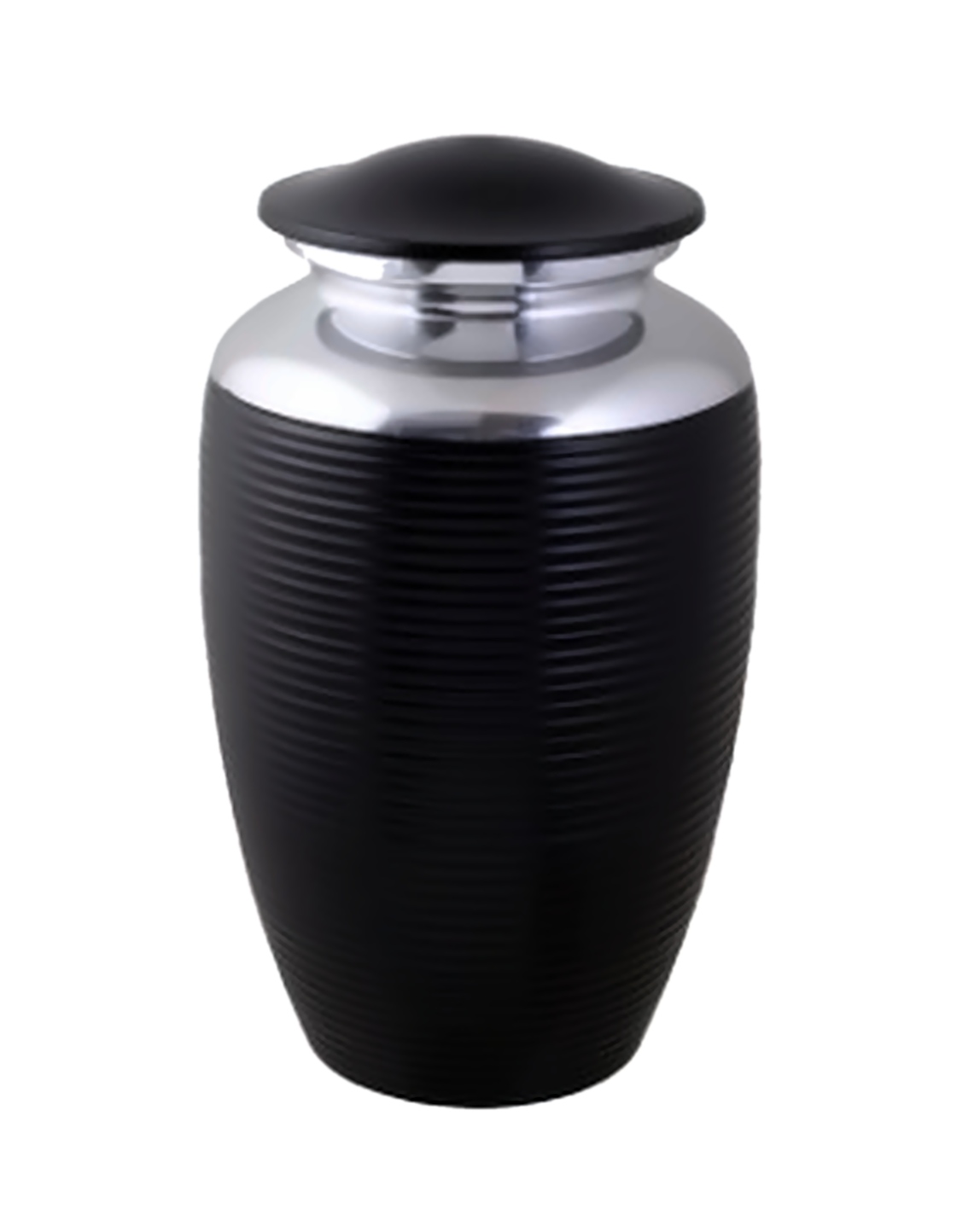 Classic Black Ribbed Cremation Urn with Polished Silver Neck
