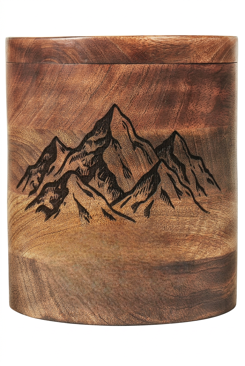 Wooden Mountain Cremation Urn with Mountain Design